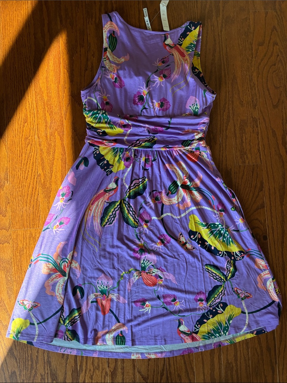 Soma Purple Floral Butterflies Birds Sleeveless A-Line Dress M - Picture 5 of 5